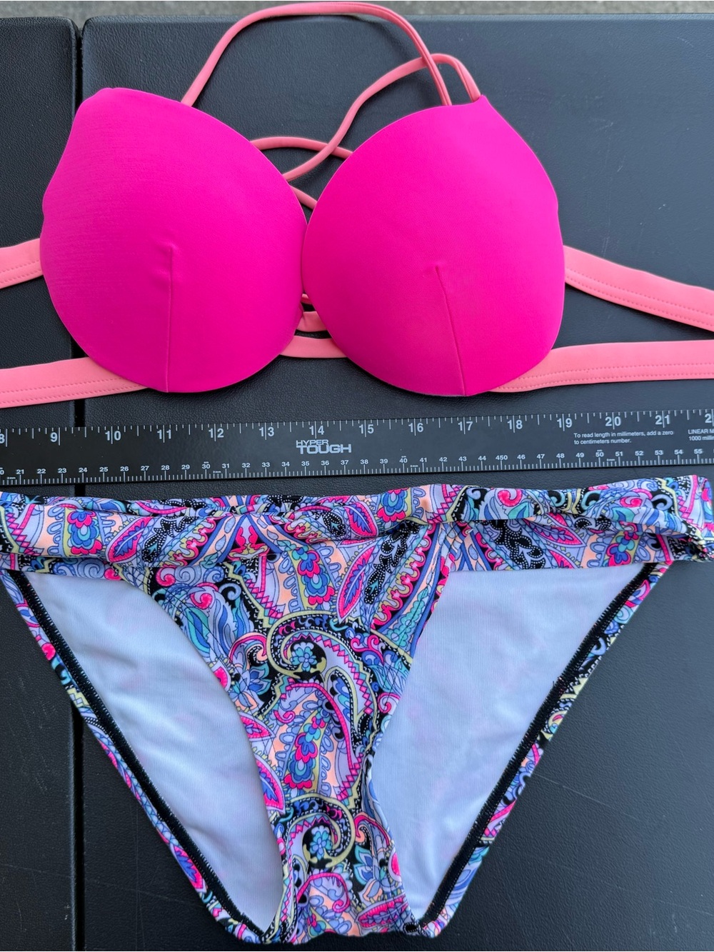 Victoria Secret Women’s Hot Pink Push-Up Bikini Top with Paisley Bottom